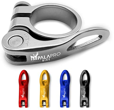 IMPALAPRO Bike Sattelschloss mit Schnellspanner, Klemme für Fahrradsattel, Sattelstützenverschluss, Mountainbike, Schnellverschluss (Silber, 31,8 mm)