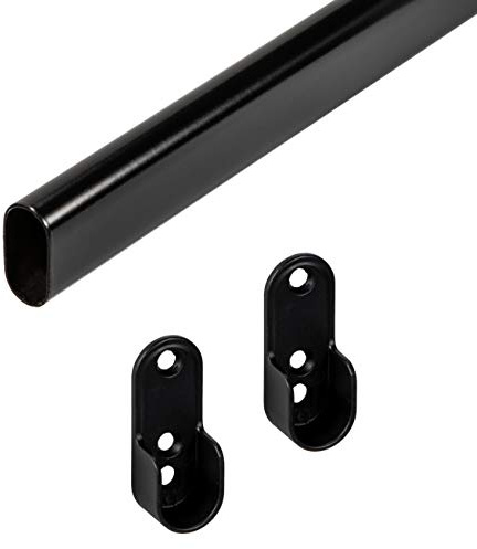 Gedotec Garderobenstange | OVAL | Schrankstange 2000 mm | 1 Stück Kleiderschrank-Stange mit 2 Stück Stangen-Befestigungen | Möbelrohr 30 x 15 mm | Schrank-Kleiderstange schwarz | Metall Schrankrohr