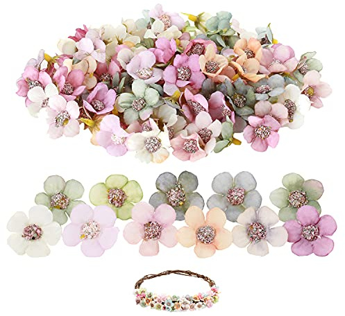 80 Stück Gemischt Mini Bunt Künstliche Blumen Blüten Köpfe Gänseblümchen, Mix Pastell Klein Kunstblumen Kunstblüten Blütenköpfe Blumenköpfe Seidenblumen Streudeko für Basteln Hochzeit Party Home Deko