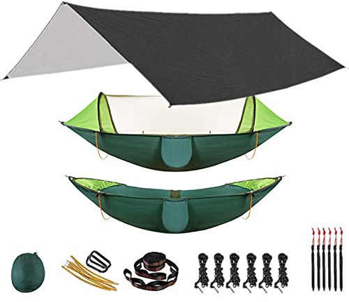 AllForYou Outdoor Hängematte für Reise Camping Wandern Garten Hängematte 2 Person Tragbare Hängematte Schlaf Swing mit Moskitonetz Rain Fly Tarp