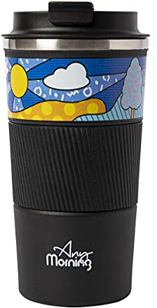 Any Morning Resekaffemugg i rostfritt stål, kaffebehållare, vakuumisolerad resemugg med dubbla väggar, läckagesäker, spillsäker, isolerade glas för varma och kalla drycker, 500 ml (17 oz)