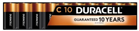 Duracell Coppertop C Batteries, 10 Count (Pack of 1), C Battery with Long-lasting Power, All-Purpose Alkaline Battery for Household and Office Devices