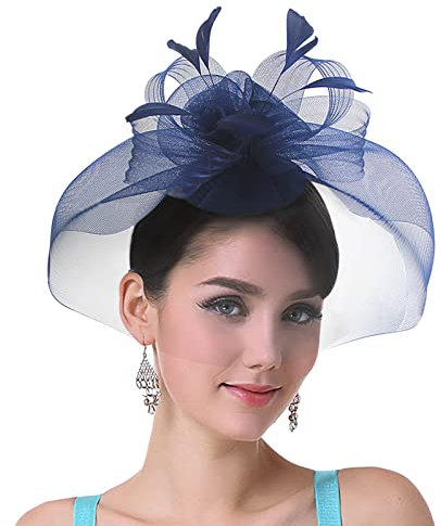 YJZQ Fascinator Hut Vintage Schleier 1920er Hochzeitshut Hochzeit Braut Elegant Feder Mesh Gesichtsschleier Hut Cocktail Tea Party Kopfbedeckung Braut Kostüm Accessoires