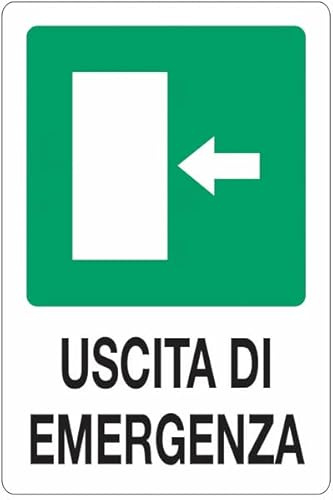 Uscita di emergenza - con freccia a sinistra - CARTELLO SEGNALETICO ISO 7010 in Adesivo Resistente, Pannello in Forex o Pannello In Alluminio (PANNELLO IN ALLUMINIO 20X31 CM)