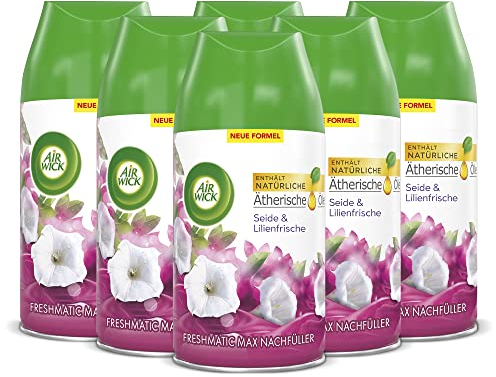 Air Wick Freshmatic Max Raumspray – Nachfüller für den Air Wick Freshmatic Max – Duft: Seide und Lilienfrische – 6 x 250 ml Nachfüller