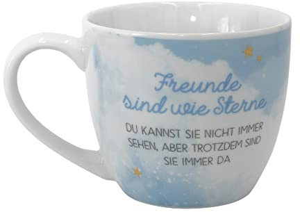Maxi - Kaffeebecher/Tasse aus Porzellan, Motiv: Freunde sind wie Sterne, Größe H/Ø: 9,2 x 10,5 cm, Fassungsvermögen 400 ml, Spülmaschinengeeignet.