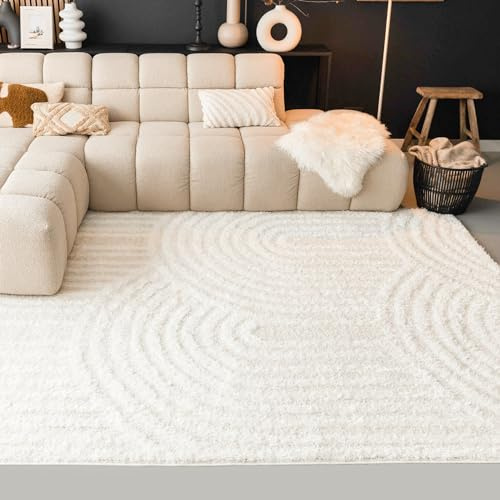 Teppich Skandinavisch - Lova Arches Creme - 280x380 cm | Einfarbig - Klassik, Industrielle, Modern, Skandinavisch - Wohnzimmer, Esszimmer, Kinderzimmer, Schlafzimmer - Fellteppich