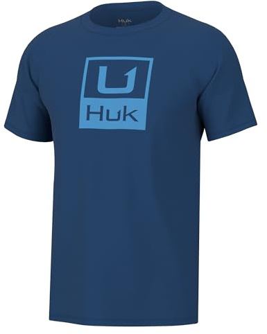 HUK Mens Short Sleeve Performance Tee, Fishing T-Shirt for Men, HUK Stacked Logo - Set Sail, X-Large