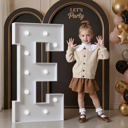Mixifox 120cm Weiß Leuchtbuchstaben, Gigantische Leuchtende Buchstaben E | Deko Geburtstag, Hochzeitstag, Hochzeit Verlobungsdekoration, Geburtstagsfeier 24 Pcs Accessory Set