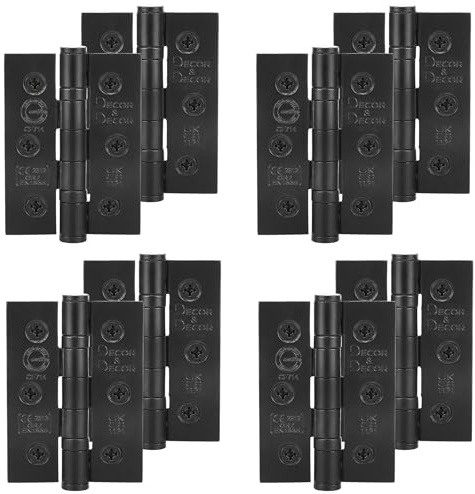 Decoranddecor Matt Black Door Hinges 3 Inch Fire Rated Internal 8 Hinges | Matt Black Hinges for Internal Doors, Heavy Duty Fire Door Hinges, Ball Bearing Butt Hinge, 76mm Grade 7, Steel Hinges