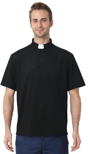 BPURB Polo Hommes Chemise Prêtre Col Romain Pretre Clergyman à Manches Courtes Chemises du Clergé