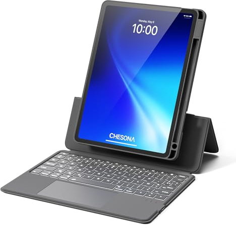CHESONA Clavier pour iPad Air 11 (M4/M3/M2), Air 5/4,Pro 11 (1re à 4e) | Clavier avec Trackpad, Backstand, Étui Robuste, AZERTY, Étui Magnétique Détachable, Support Réglable 15-180°, Gris