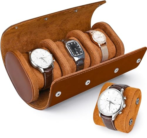 CHRONO SIMZ Watch Roll Travel Case 3 Slot Leather Watch Case Organizer - Premium PU Leather Material Vintage Display Case Storage for Watch Jewelry