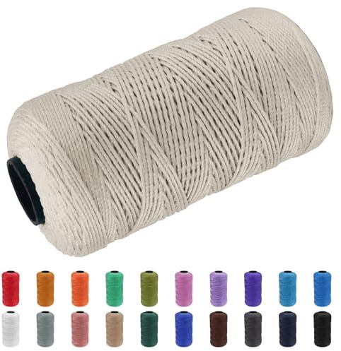CAMAL Macrame Corda Polipropilene Filo Macrame 1.5mm Spago Colorato 200m Cordino per Borse Uncinetto Corde Colorate per Artigianato, Decorazioni per la Casa, Borsa a Tracolla (Bianco Fumo)