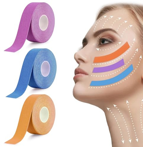 Face Lifting Tape - 2.5cm*500cm Multifunktion Anti Falten Face Tape - Gesichtsfalten Patches - Zornesfalte Pflaster - High Elastic Kinesiology Facial Stirn Augen Lippen Wrinkle Patches, 3 Stück