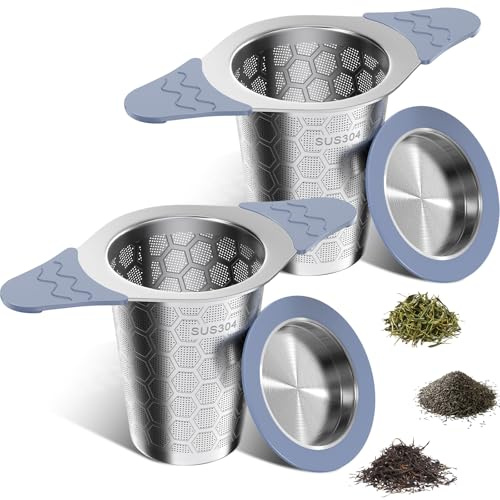 CTIANWXY 2PCS Tea Infuser for Loose Leaf Tea,Stainless Steel Tea Infuser with Heat Proof Silicone Handles,Extra Fine Mesh Tea Strainers Filter Fine Tea Leaves Effectively,Fits TeaPots/Mugs