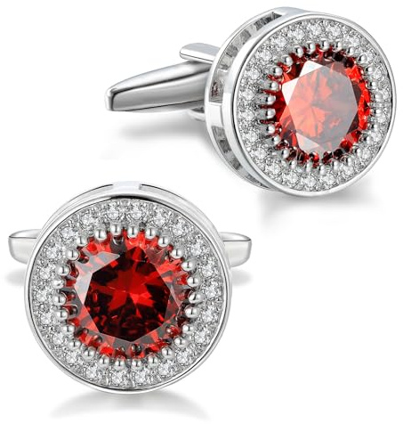 Manschettknappar för män kristall zirkon manschettknappar för företag fest bröllop stil elegant röd, 16*16mm, Metall, Zircon-ädelsten