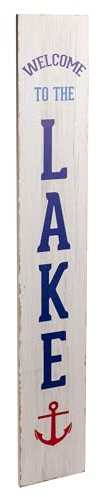 Pavilion Gift Company - Welcome To The Lake - Red Anchor - 48 Tall x 8 Long Porch Sign Decoration Decorative Outdoor Accessory Indoor Wall Decor Plaque Lake Lover Waterfront Cottage Lover Gift