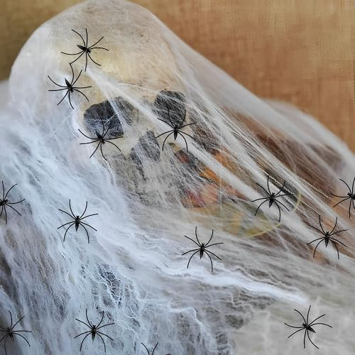 WTZWYFWJ 400g De Telarañas De Halloween Con 80 Arañas Falsas, Telaraña Blanca Elástica Y Estirable, Decoración Espeluznante Para Casa
