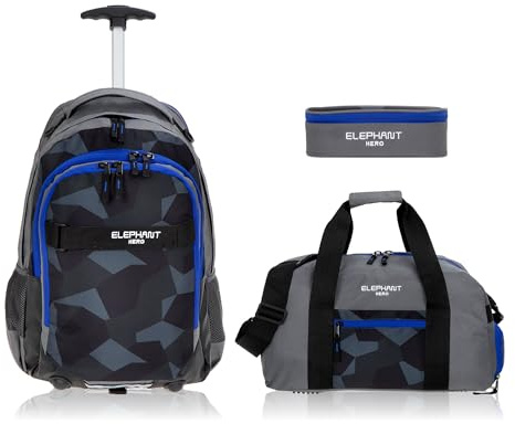 Elephant 3 Teile Set Trolley Schultrolley Rucksack 12771 Cyber Blau TSM | Schultrolley Schulranzen Trolly Jungen Mädchen Rucksacktrolley Box Schulsporttasche Rcsack mit Rollen Schultasche