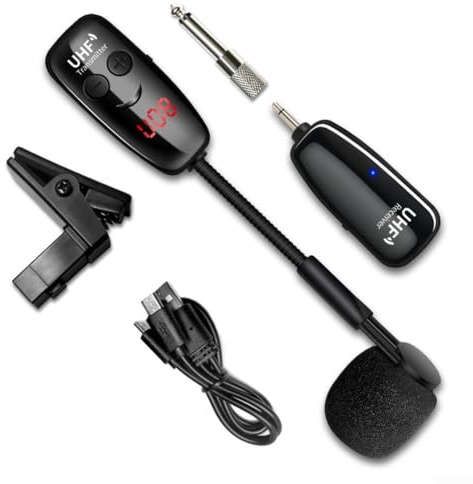 Micrófono inalámbrico UHF para instrumentos, micrófono de saxofón, receptor y transmisor inalámbricos, para trompetas, clarinete, violonchelo