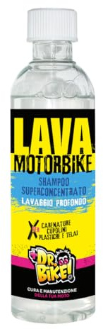 DR. BIKE Lava Motorbike 250 ml. Shampoo concentrato. Shampoo power per carenature, cupolini, plastiche e telai. Detergente moto sgrassante per lavaggio profondo. Motorcycle cleaner fino a 25 lavaggi.