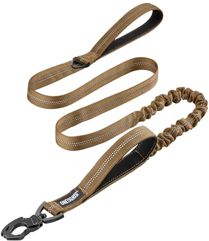 OneTigris Hundeleine 152cm-188cm, Bungee Jumping Design Leine Hund mit Tiger Zahn Metallclip und 2 Weiche Polsterung, Reflektierend Nylon Hundeleine Geeignet für Mittlere Große Hunde Braun