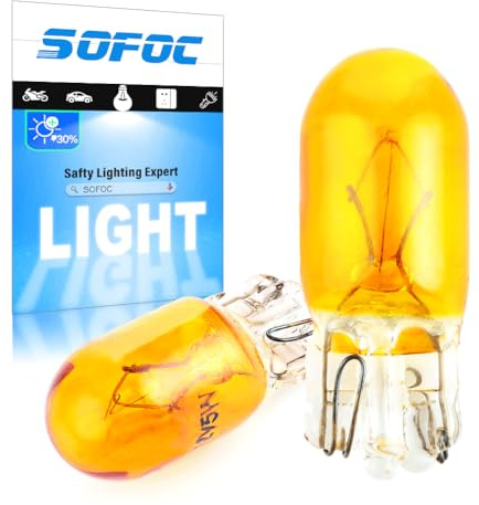SOFOC-T10 W5W Ampoules pour voiture DRL Feu de gabarit/Feux de frein Tableau de bord/Lumières de dôme Lumière de plaque d'immatriculation Lumière de paysage 12V 5W jaune 2pcs