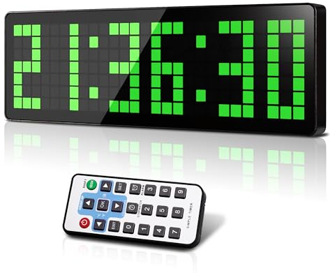 Manoive Fitness Minuteur, 13.2 Grand Horloge Murale Numérique, LED Gym Timer avec Countdown/Up Chronomètre, Luminosité Réglables,Timer Sport avec Télécommande pour Home Fitness Bureau Cuisine