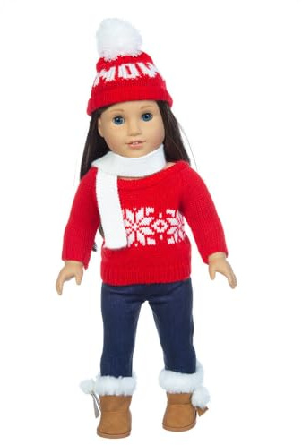 Codulu 18 Zoll Amerikanische Puppen Kleidung Weihnachten Winter Pullover Hose Hut Schal Stiefel 43-46cm Puppenzubehör Mädchen Puppen-5pcs/set