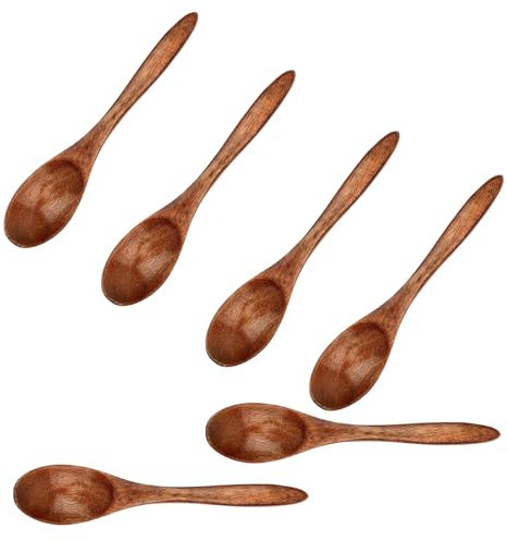 6 Stück Honiglöffel Holz 14,5 cm Dessertlöffel Holz Suppenlöffel Klein Antihaft-Mischlöffel Holzlöffel für Heiße Schokolade Honig Kaffee Tee Küchenzubehör (Braun)