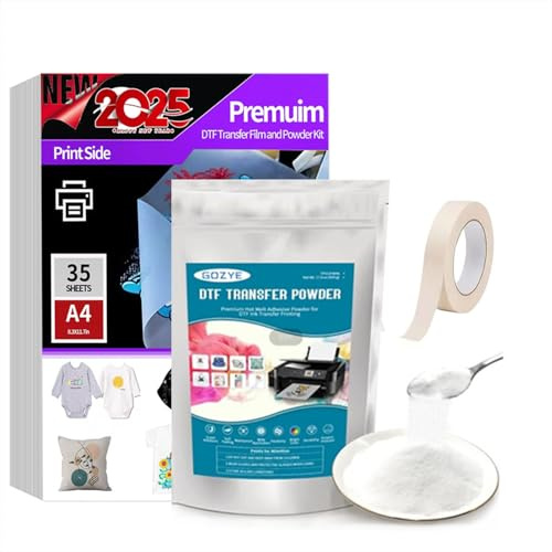 DTF Transferfolie Papier-Set, A4(29.7cm x 42cm)-35 Blatt Premium doppelseitig Matt Klar PreTreat Blätter, 300g, Direkt-zu-Film-Transfer für jeden Stoff, DTF-Starter-Kit für DTF- und Sublimationsdrucke