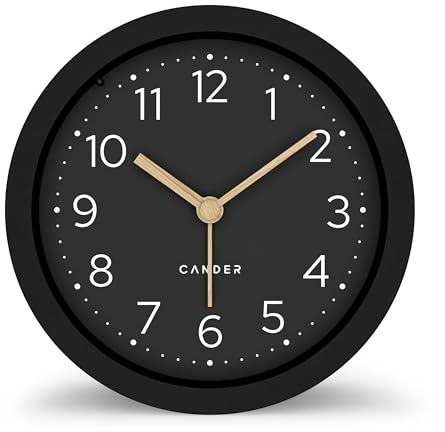 Cander Berlin MNU 2012 S Wecker lautlos ohne Ticken 12 cm analog batteriebetrieben schwarz modern Licht Holzzeiger Vintage