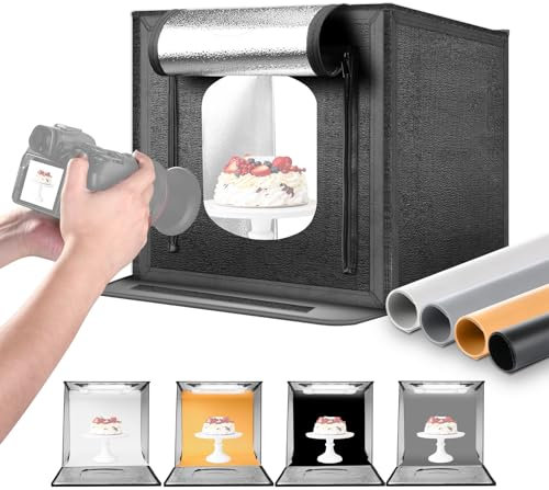NEEWER 50W Upgraded Photo Studio Light Box, 20x20 Portable Folding Photography Lightbox, 4 Backdrops, 5600K 192 LEDs 5310lx/0.5m Dimmable Picture Booth Shooting Tent for Jewelry Electronics, LP50