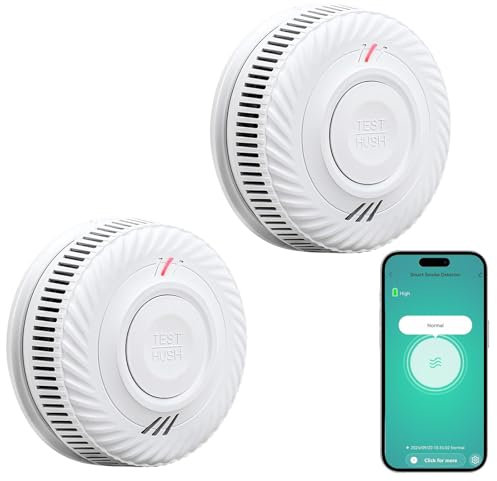 Smart Smoke Alarm 10 Years Battery, Wi-Fi Smoke Alarm with Photoelectric Sensor, Fire Alarm EN14604 Compliant, Compatible with Tuya/Smart Life APP, 2PCS