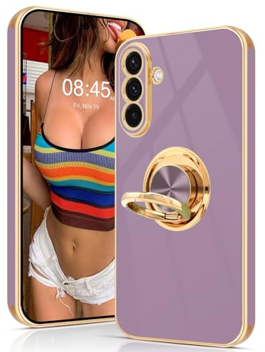 Tveinan for Samsung Galaxy A56 5G Case with 360° Rotation Ring Holder Stand, Slim Soft Shockproof Cover with Magnetic Car Holder Flexible TPU Kickstand Phone Case for Samsung A56 5G - Purple