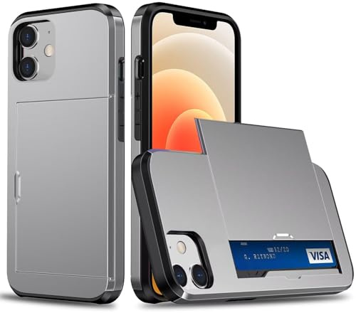 TQmchun Plånboksfodral för iPhone 13 Mini med Kortfack, Skyddsfodral med Dubbel Skikt, Anti-stöt, Hemlig Glidflik (Grå)