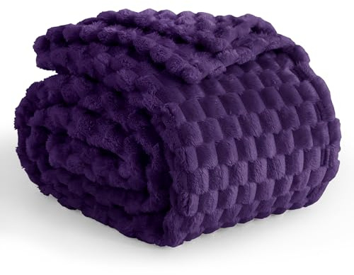 Aisbo Purple Throws Blankets for Sofa - Single Fleece Fluffy Bed Throws for Sofas, Soft Warm Fuzzy Blanket for Couch, 130x150 cm