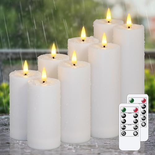 Zevanor Flammenlose wasserdicht 5,5cm x 10 10 12,5 12,5 15 15 17,5 17,5cm LED - Kerzen mit Fernbedienung und Timerfunktion, batteriebetrieben Kunststoff weiß Packung von 8 Außenbereich flackernd