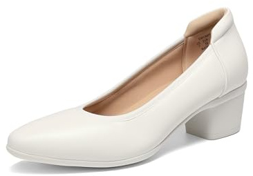 DREAM PAIRS Dam lågtjocka blockklack klänning skor stängd spetsig tå bekväma klackar arbete bröllop kontor pumps skor, Vitt, 42 EU