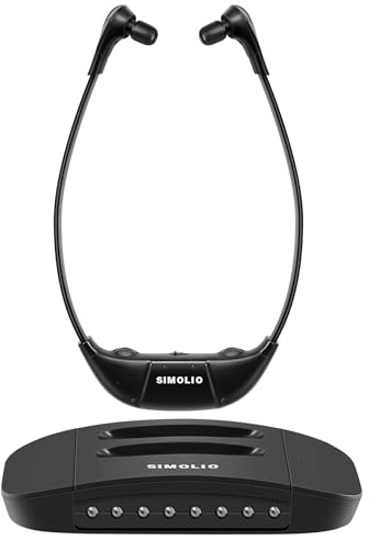 SIMOLIO Digitale Kabellose TV Kopfhörer mit by-Pass, drahtloser Funkkopfhörer zum Fernseher, mit Balance - und Lautstärkeregler, Hörverstärker für Umgebungsgeräusche, Ohrhörer für Senioren