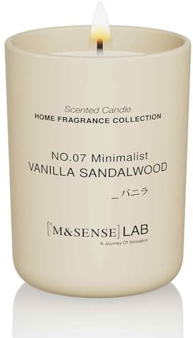 M&SENSE Duftkerzen im Glas Vanille-Sandelholz-Natursojawax Kerze 250g 50h Brenndauer,Geschenk für Frauen und Männer,Einfaches Design,Aromatherapie für Zuhause,Bad,Yoga Entspannung,Natural Soy Candle