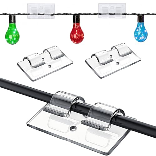 Fenxyo Outdoor Lights Haken Klebstoff mit Upgraded Sticky Pad, Aufbewahrungsbox, 18 Stück starke wasserdichte Selbsthaftung Kabelclips für Outdoors String Lights Schreibtisch Wand Home Office
