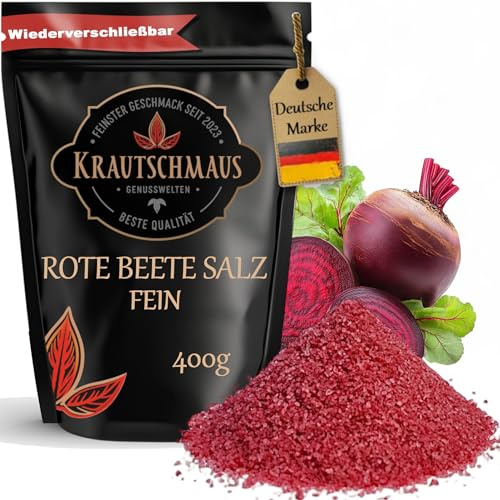 400g Rote Beete Salz von Krautschmaus, Kräutersalz, zum Würzen, Kochen und Braten, gemischt mit rosa Natursalz fein, bekannt als Himalaya Salz, Kristallsalz aus Salt Range Pakistan