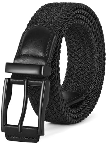 WERFORU Ceinture Tressée Élastique Pour Homme，Ceinture Extensible Décontractée Unisexe Avec Boucle en Alliage pour Jeans et Pantalons, Large 3,5 cm