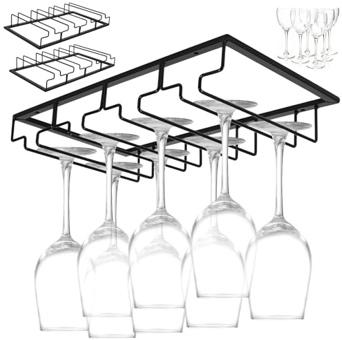 Miawtro 2pcs Hanging Wine Glass Rack, 4 Slots Metal Wine Glass Rack under Cabinet, Wine Glass Holders Hanging under Shelf, Easy Install Wine Glass Holder for Cabinets, Partitions, Wine Cabinets, Gifts