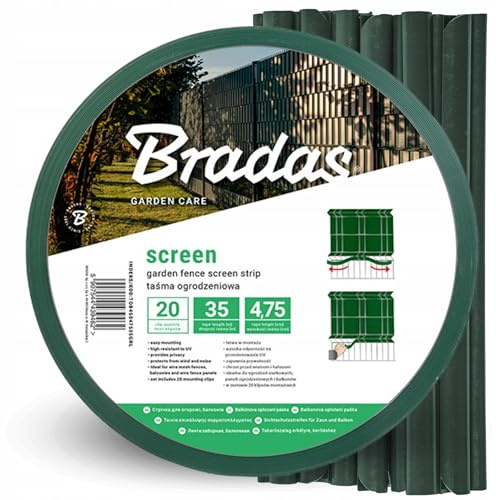 Bradas Bande brise-vue pour clôture à double fil - Vert - 4,75 cm x 35 m - Avec 20 clips - Résistant aux UV et aux intempéries - Idéal pour balcon/clôture - Protection contre le soleil, le vent et les