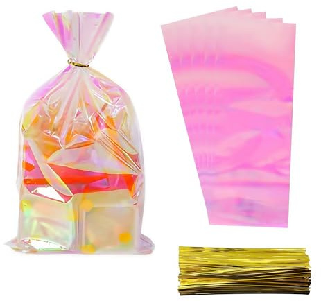 WACCOMT Pack Cellophan Behandeln Klare Taschen 15.5x30.5cm 50 Stück | Klar, mit Twist Ties, Transparente, Kunststoff, Brot Gebacken Beutel, für Lebensmittel Geschenkverpackung Verpackung