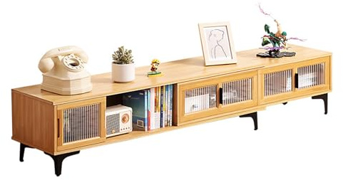 HHCTEBEC Meuble TV Extensible avec Portes Coulissantes, Style Milieu du SièCle, Meuble TV Moderne en Bambou avec Rangement pour Salon, Chambre Et Bureau.,C