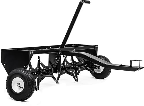 AUTOSAVER88 40 Tow Plug Lawn Aerator with Universal Hitch & Adjustable Handle for Lawn, Farm and Garden, 24 Steel Tines & Inflatable Wheels, Black